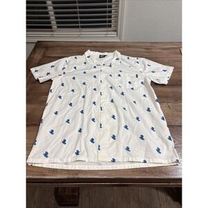 Santa Cruz Mens Screaming Hand All Over Print Button Down Shirt White L